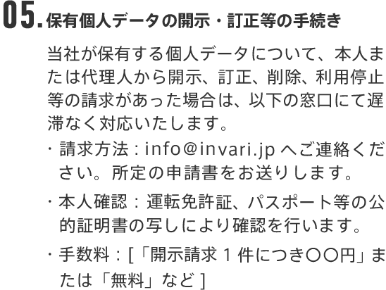 05.保有個人データの開示・訂正等の手続き